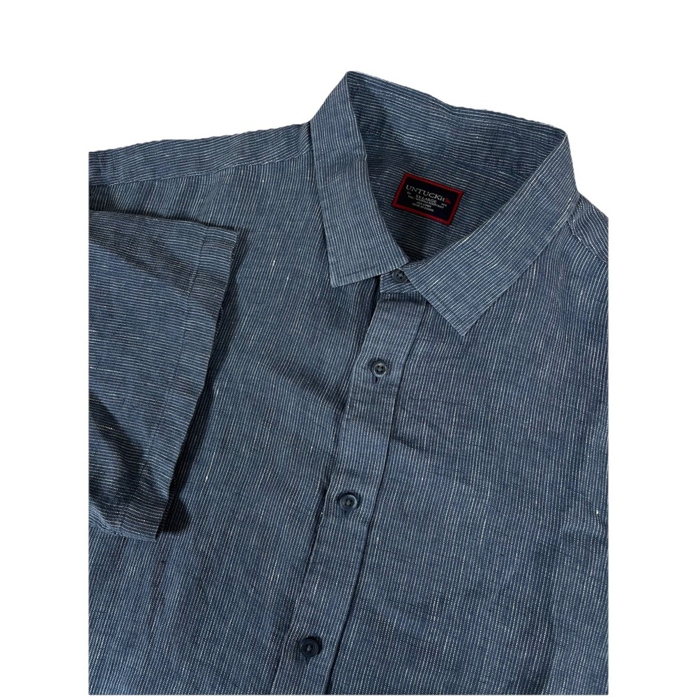 UNTUCKit Canon Blue Striped 100% Linen Short Sleeve Button Up‎ Shirt Men's XXLT